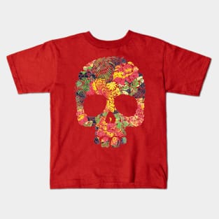 Tropical Multi Color Floral Skull Kids T-Shirt